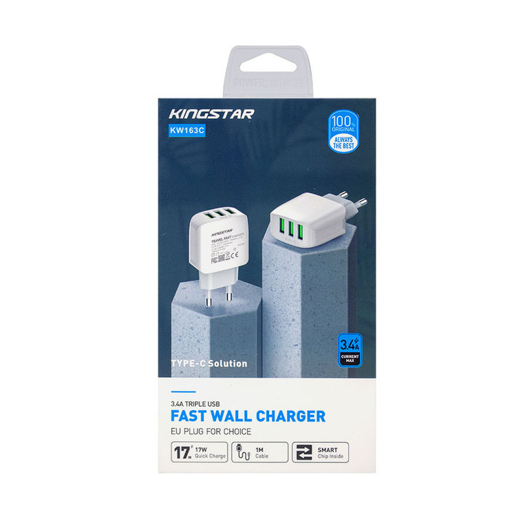 آداپتور 17 وات کینگ استار مدل KW163C به همراه کابل USB-C