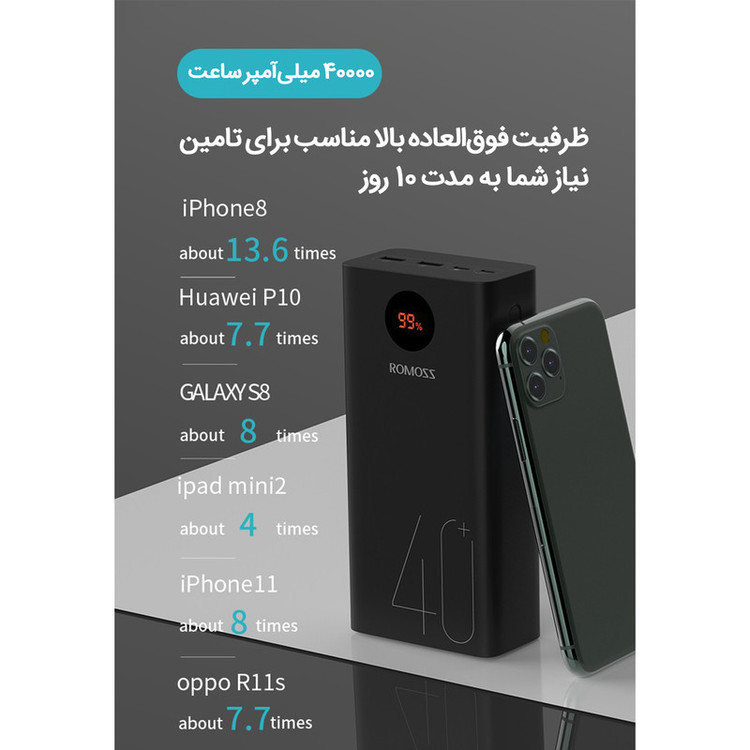 پاوربانک روموس مدل PEA 40 ظرفیت 40000 میلی آمپر ساعت