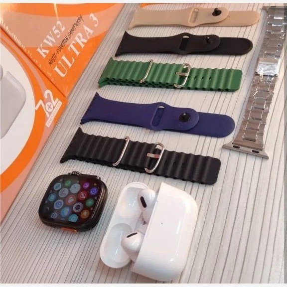 ساعت هوشمند KEQIWEAR مدل KW52 ultra3 همراه با ایرپاد و7 بند