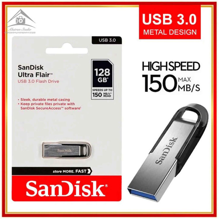 فلش مموری USB 3.0 سن دیسک مدل CZ73 ظرفیت 128 گیگابایت 36ماه ضمانت متین