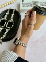بند اپل واچ Diamond leaf bracelet با گارد نگینی (کدw5072) - Image 5